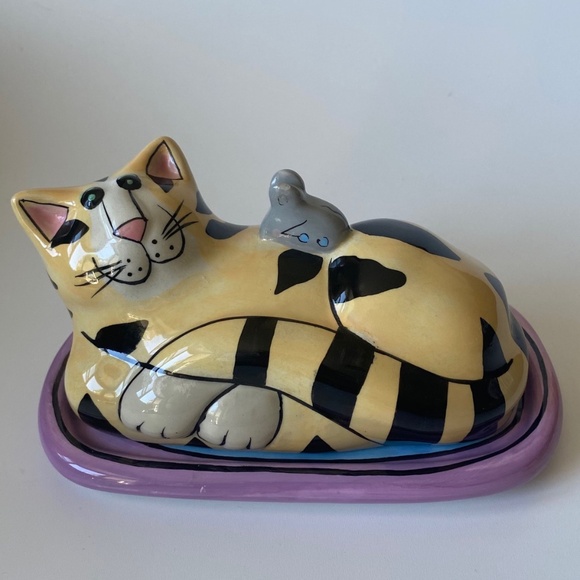 Vintage Cat Shaped Butter Dish: “Catzilla” by Candace Reiter Design - Picture 1 of 9